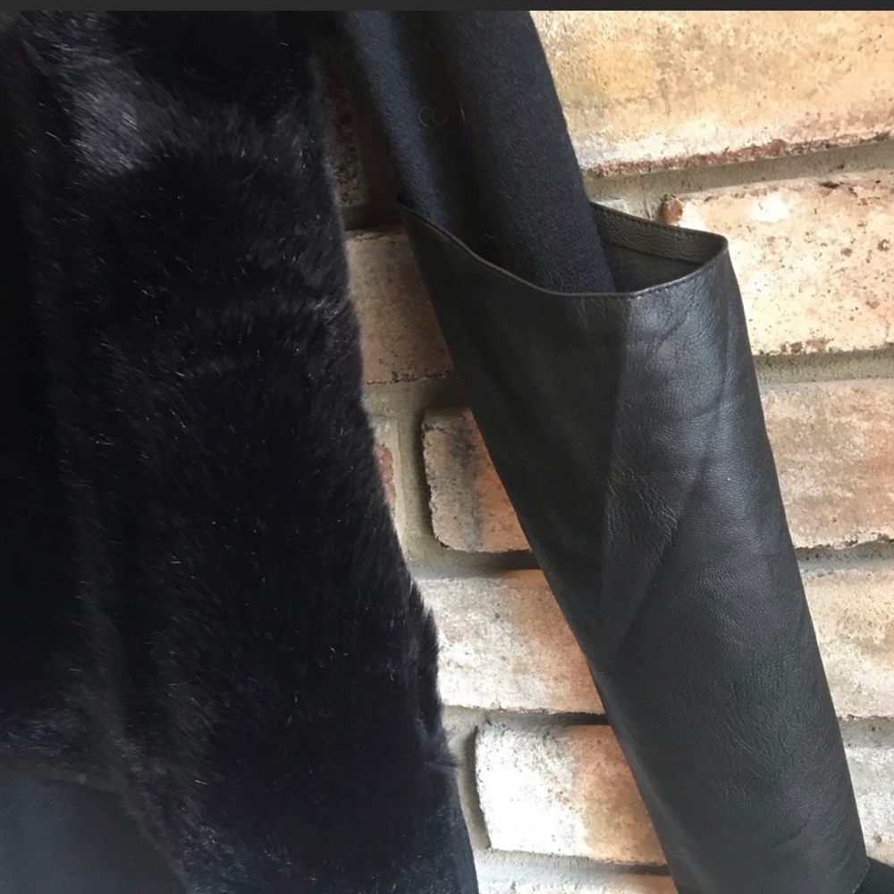 Faux Fur w/faux leather w/gaiter sleeves Sweater NWOT 👀